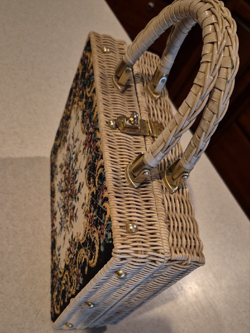 vintage 1960s wicker box tapestry Purse Magid - Picture 6 of 8